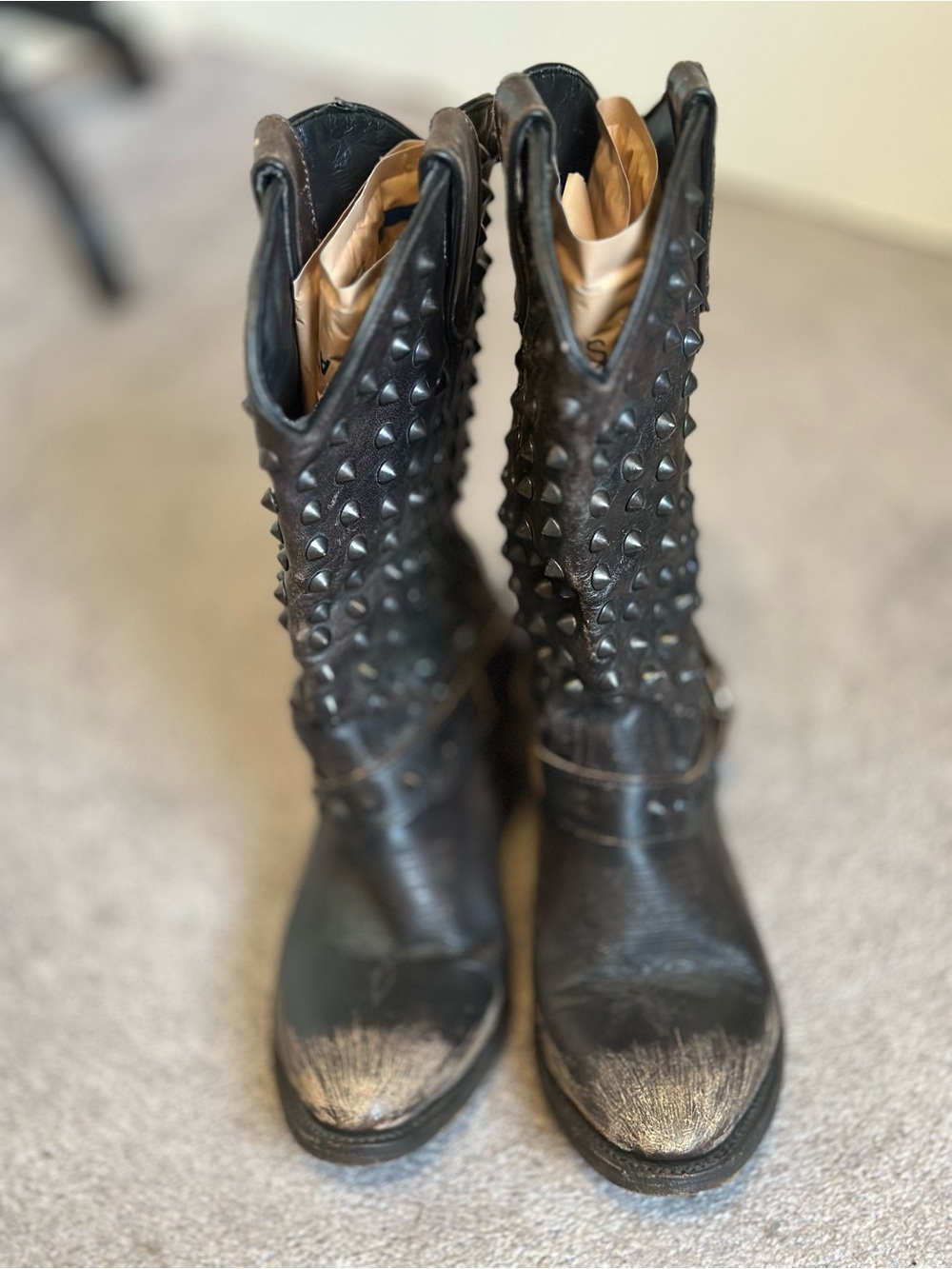 FINAL SALE Ash Black Studded Leather Cowboy Boots LIKE NEW - Picture 2 of 5